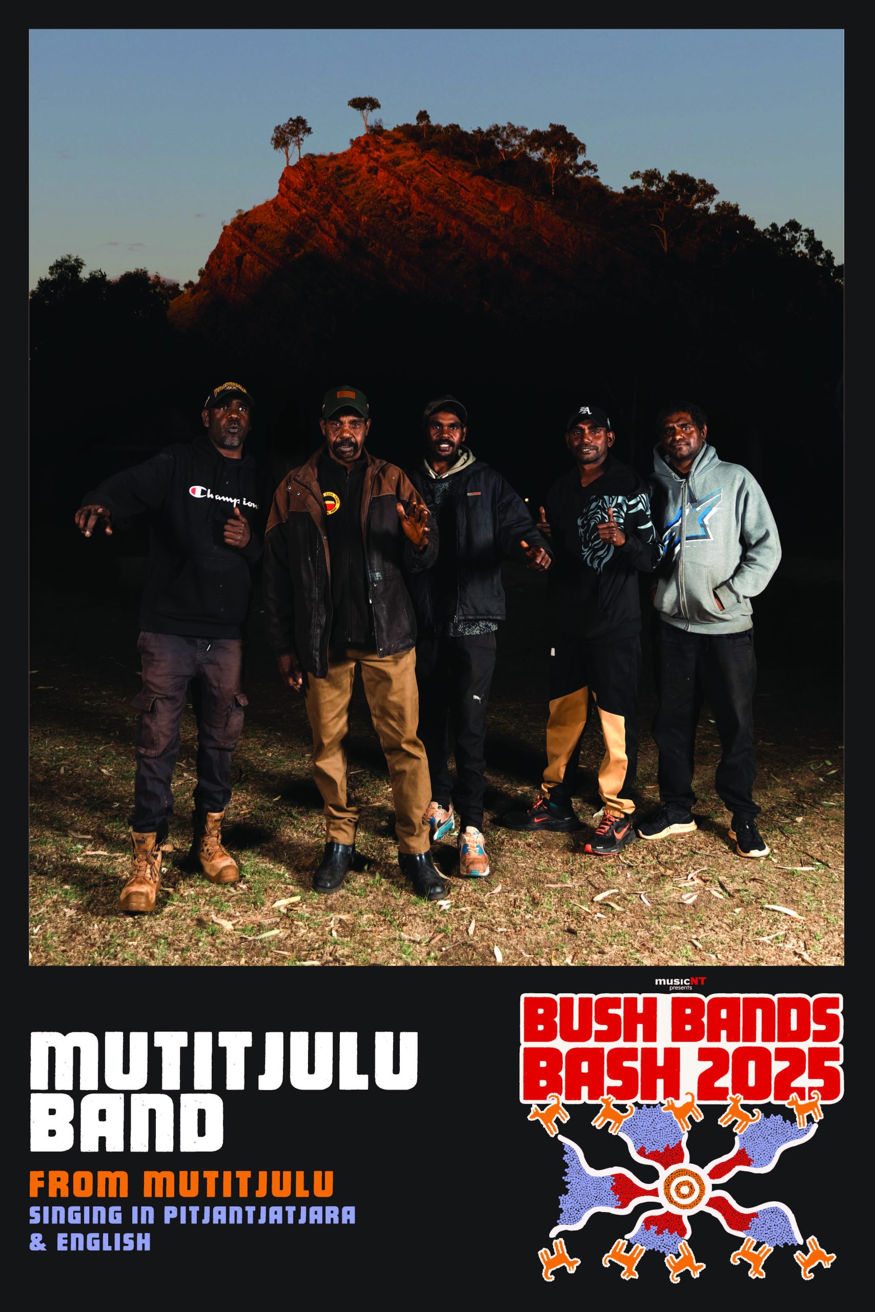 BBB25 night portrait of Mutitjulu Band in the desert.